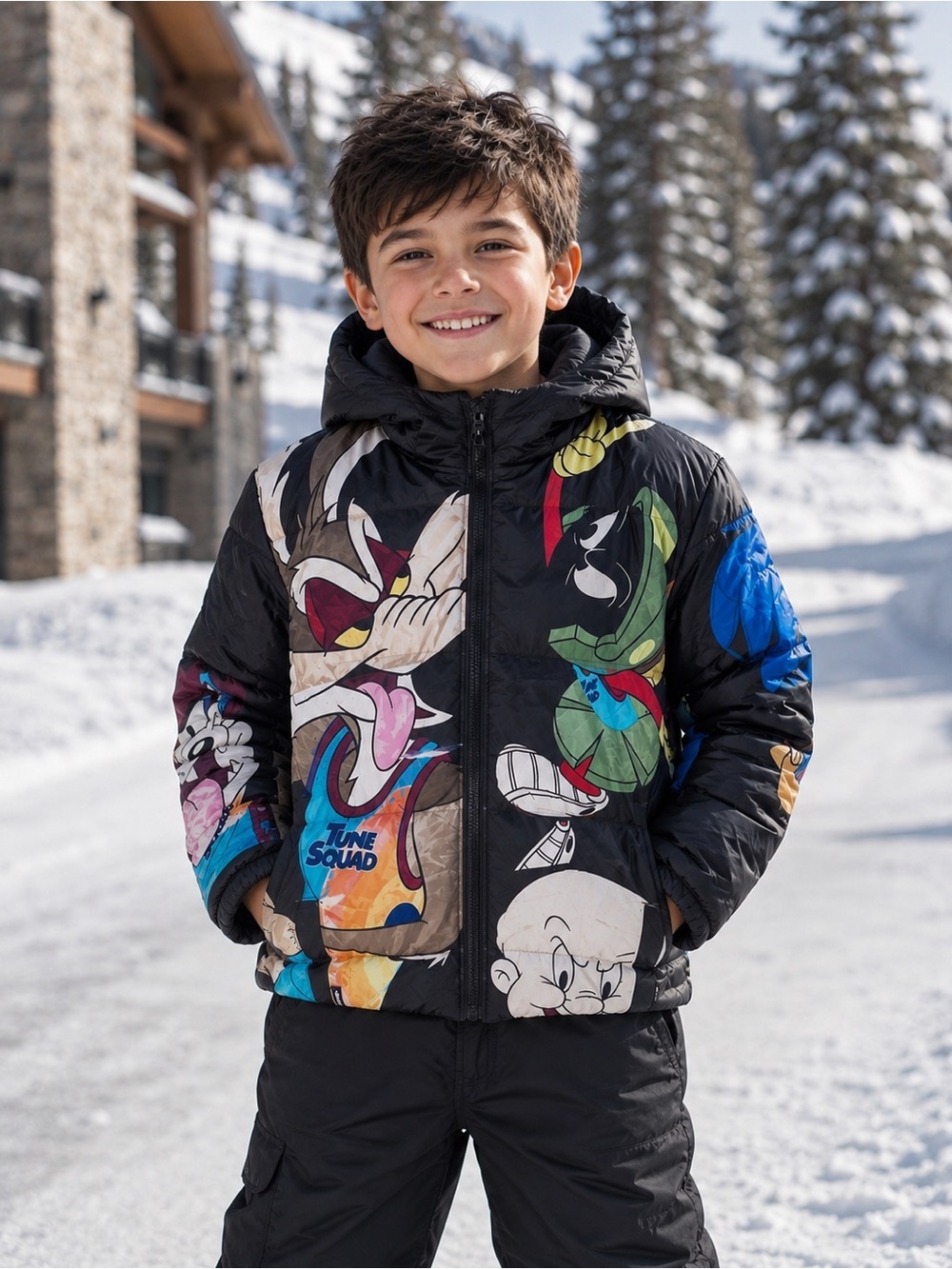 Members Only Space Jam Tune Squad Looney Tunes Puffer Jacket Boys 14-16